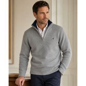 Sacoor Brothers Men’s XL Lambswool Quarter Zip Sweater Gray Navy Wool Blend